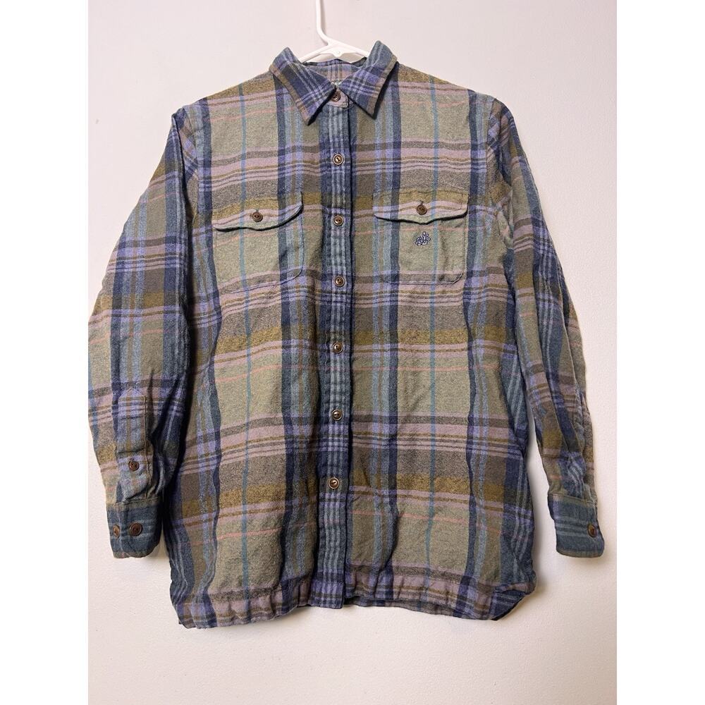 Vintage LRL Women's Pure Wool Plaid Flannel Shirt Sz M Military Pocket